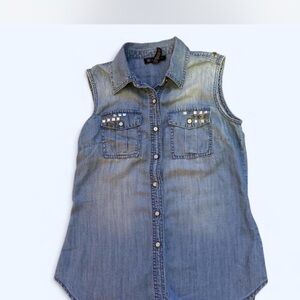 INC International Concepts Blue Sleeveless Button Down Shirt